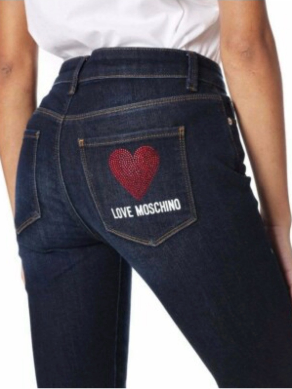 Love Moschino Dark Indigo Skinny Jeans with Red Heart Pocket